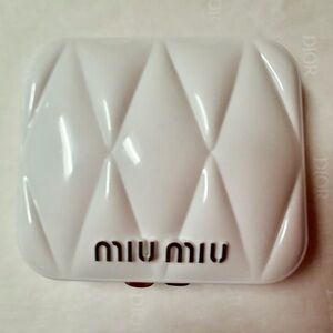 Miu Miu White Compact Mirror with Criss-Cross Design. Gold Accents. NEW in Box